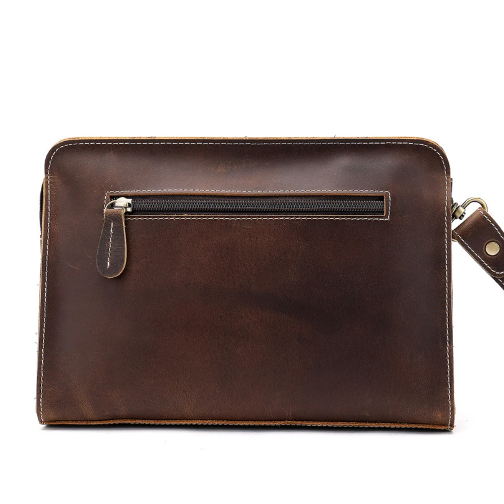 Genuine Leather Envelope Bag Retro Crazy Horse Cowhide Men's Handbag Clutch Bag