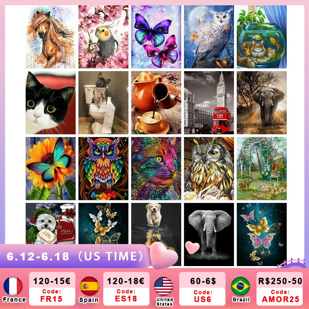 

AZQSD 5D DIY Diamond Embroidery Cat Owl Sale Full Square Drill Decoration For Home Diamond Painting Butterfly Animal Craft Kits