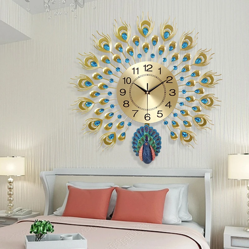

Peacock Digital Wall Clock Modern Design Luxury Metal Luxury Large Art Wall Clock Mechanism Living Room Reloj Pared Home Decor 5