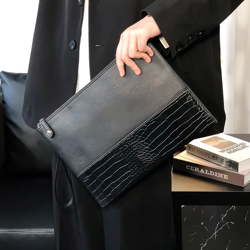 

Fashion Men Envelope Clutch Bag Alligator Crocodile Pattern Leather Business Male Large Capacity Slim Hand Clutches Masculina
