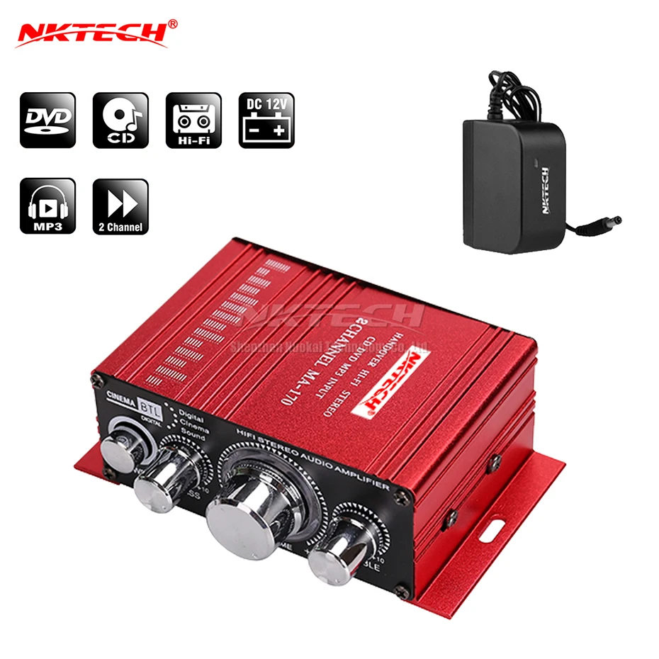 

NKTECH MA-170 Car Power Amplifier Digital Player HiFi Stereo 2CH 20W RMS CD DVD MP3 Subwoofer Home AMP For Arcade JAMMA/MAME