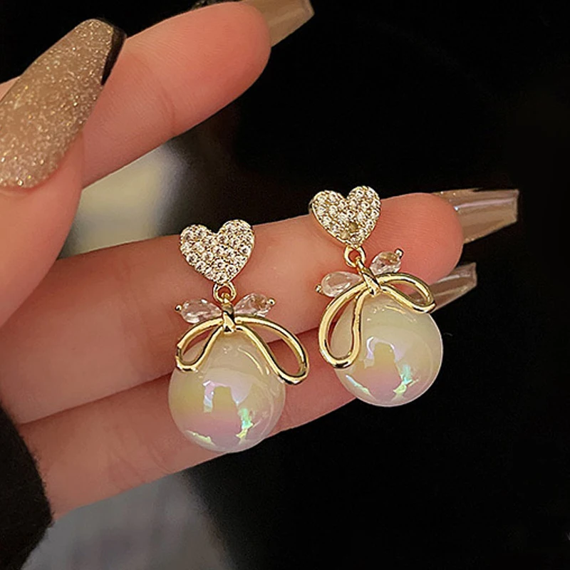

Simple Pearl Dangle Earrings for Women Girls Heart Bowknot Drop Ear Ring Cubic Zircon Earrings Wedding Party Jewelry Accessories