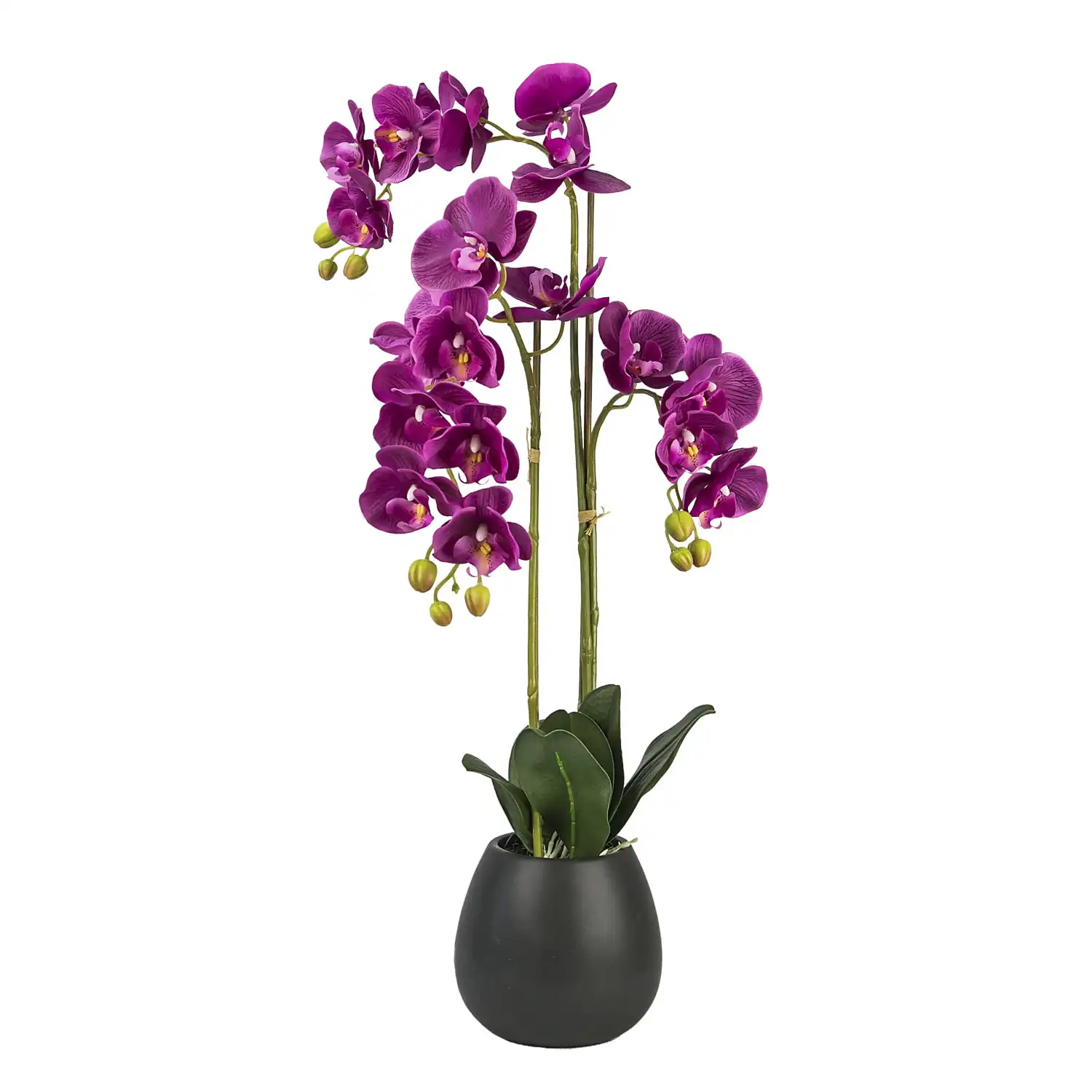 

LCG Sales 32" Artificial Fushia Orchid in Decorated Embossed Black Ceramic Pot