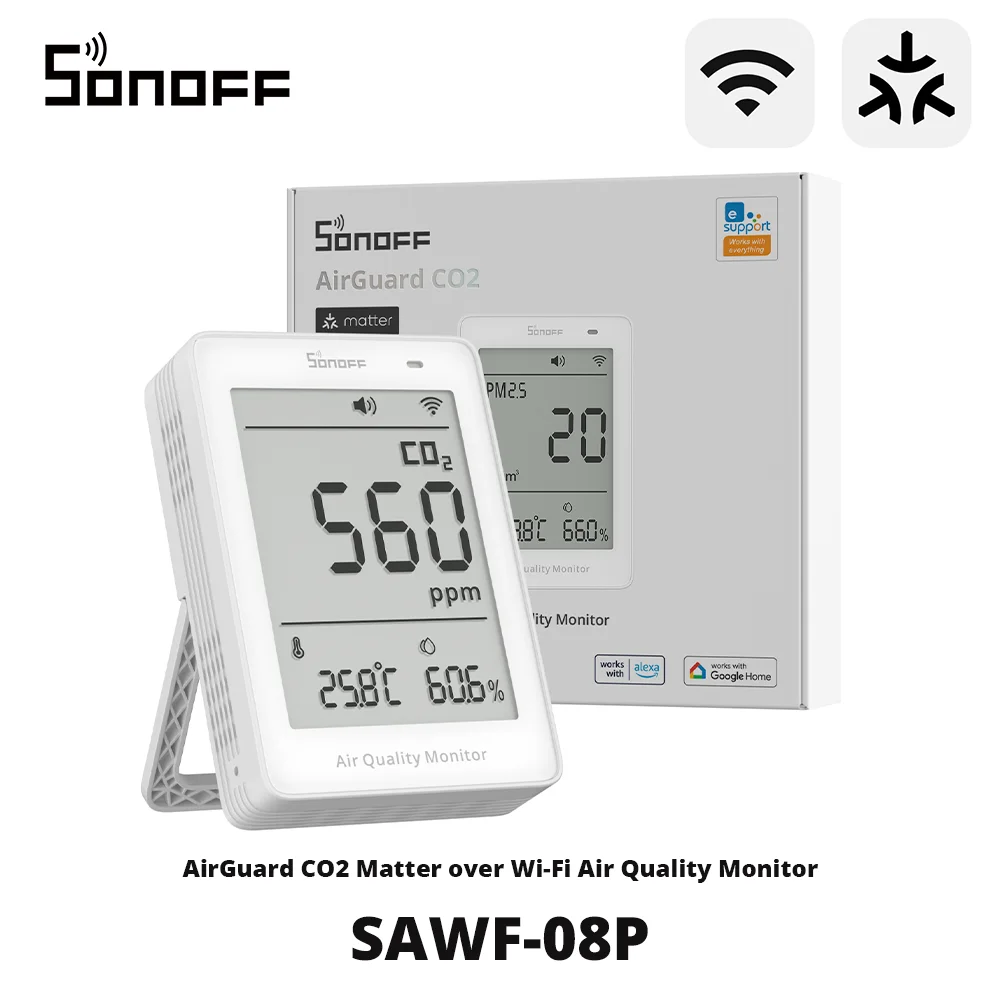 

SONOFF SAWF-08P AirGuard CO2 Matter через Wi-Fi монитор качества воздуха мульти метрический экологический матер, совместимый с Alexa Apple Home