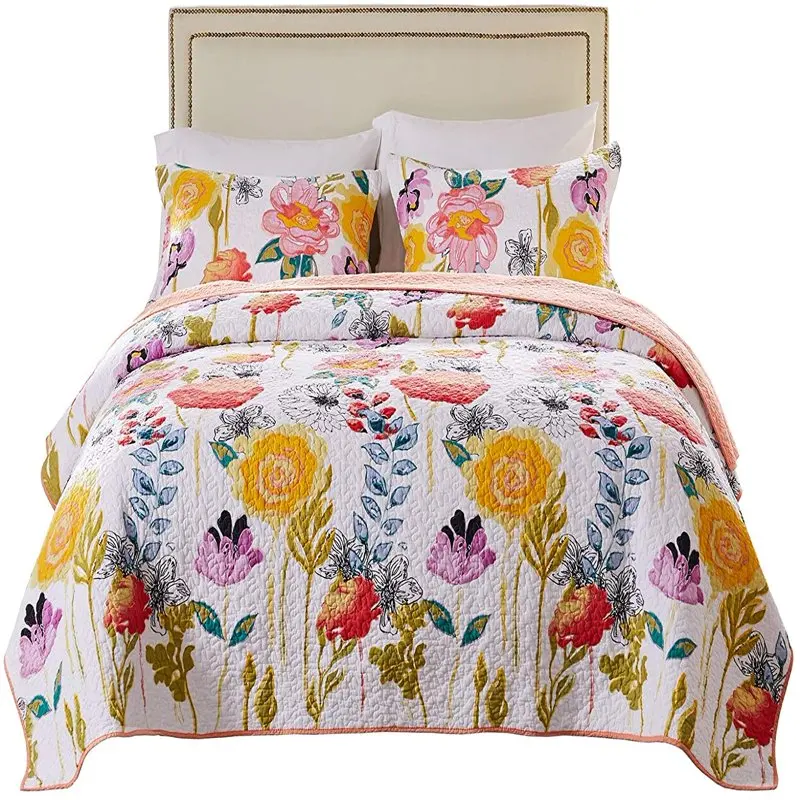 

Wildflower Dream 100% Cotton Modern Quilt Set, White, 2-Piece Twin/XL