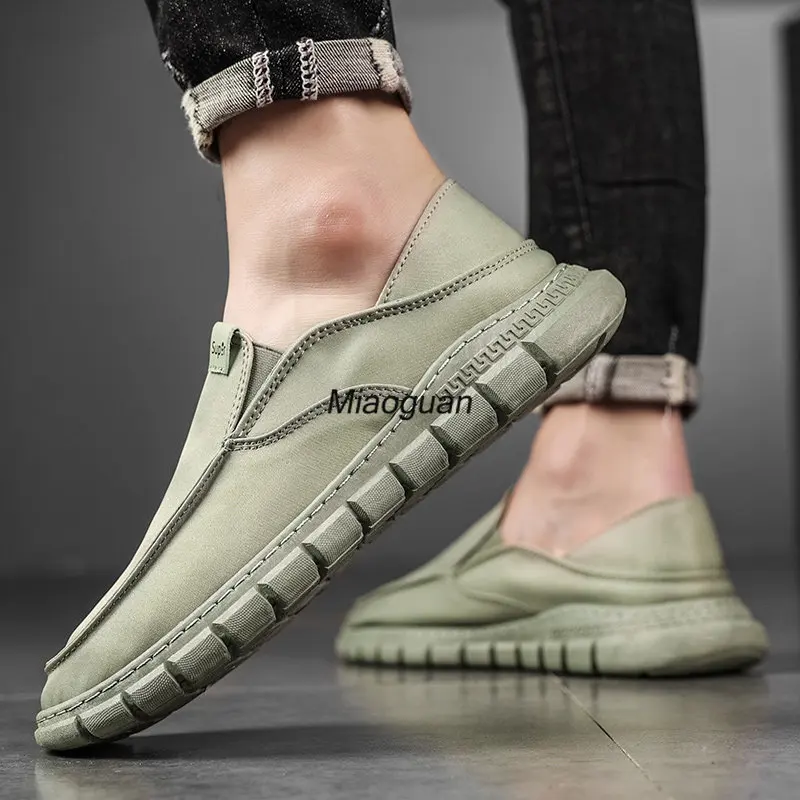 Кроссовки мужские с круглым носком лоферы Вулканизированная подошва без