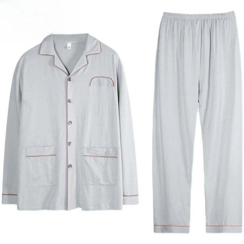 Finteng Kean Autumn Modal Cotton Silk Pajamas for Men 2024 New Long sleeve Spring and Men's Plus size Homewear