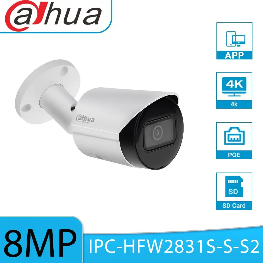 

Dahua 8MP IP Camera IPC-HFW2831S-S-S2 Bullet Network 4K 30M IR H.265+ SD Card Slot IVS Motion Detection Starlight 4K CCTV IP67