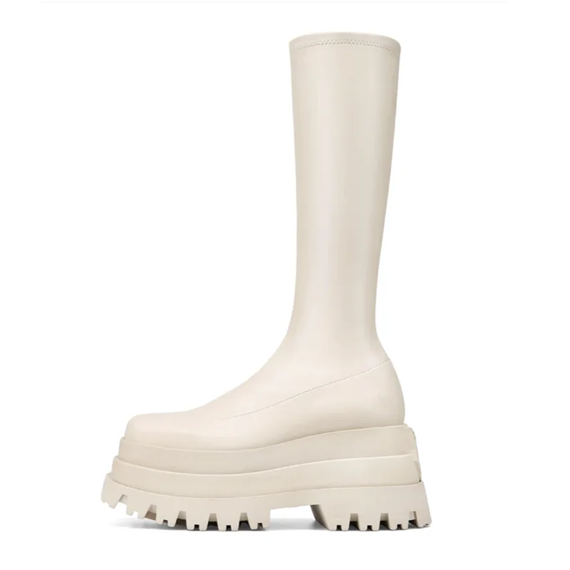 

Женские сапоги на высокой платформе, черные сапоги до колена на толстой подошве, 2022