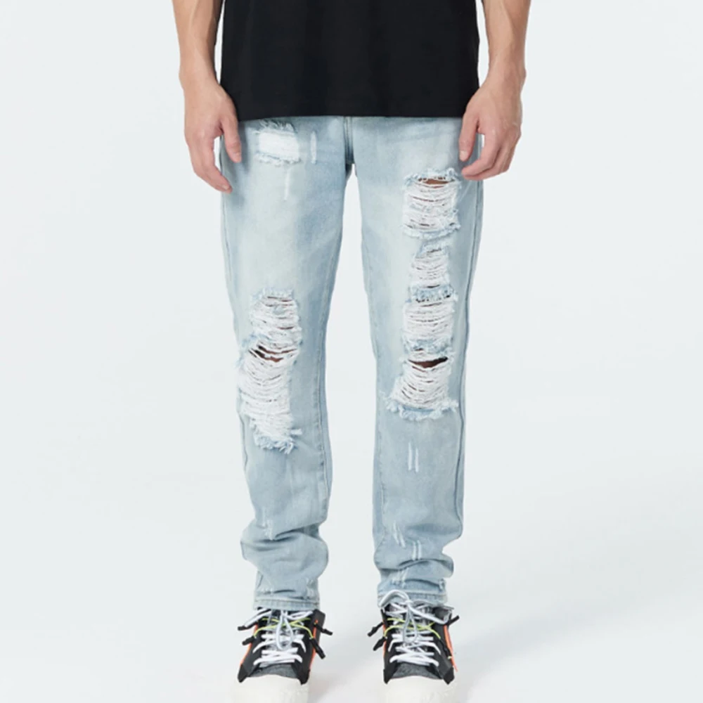 High Street Men Casual Oversize Jeans Men Hip Hop Denim Pants Male Korean Style Streetwear Straight Hole Harajuku