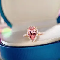 925 Sterling Silver lab grown Pink Beryl Ring Pink 3.2 Carat drop diamond Pear-shaped diamond Ring for women