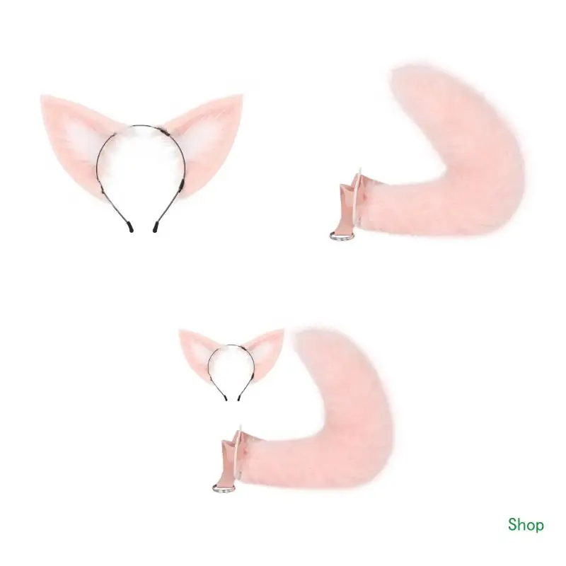 

L5YC Cartoon Cat Foxes Ear Shape Hair Hoop Plush Carnivals Party Headpiece Colorful Hairband Cosplay Party Tails Props Unisex