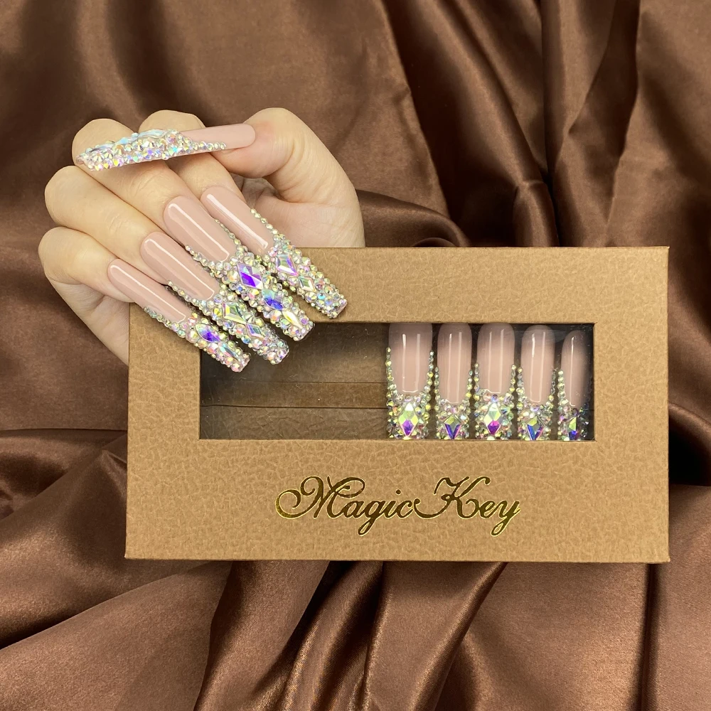 MagicKey Роскошные 100% акриловые ногти ручной работы с бриллиантами балерины 10 шт. на