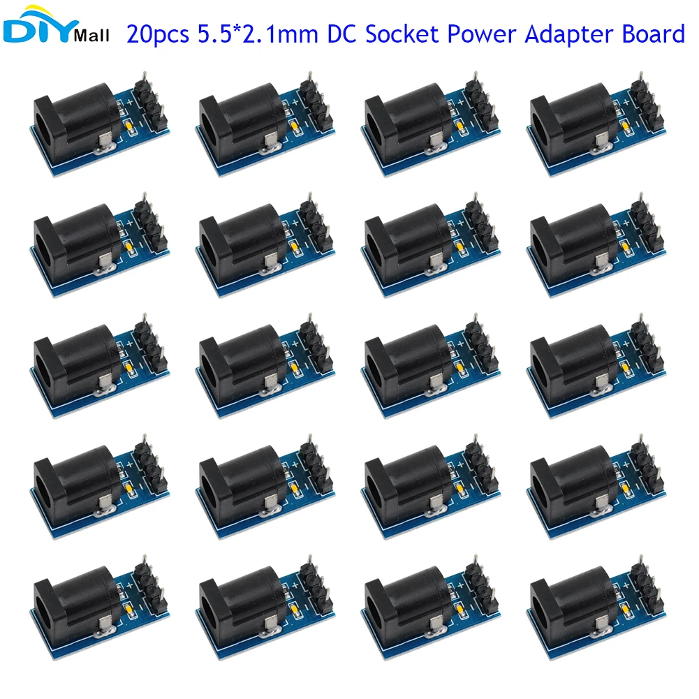 

20pcs 5.5*2.1mm DC Socket Module with LED Indicator 2 Channel Output DC Power Supply Adapter Board for Arduino 5V 9V 12V DC-005