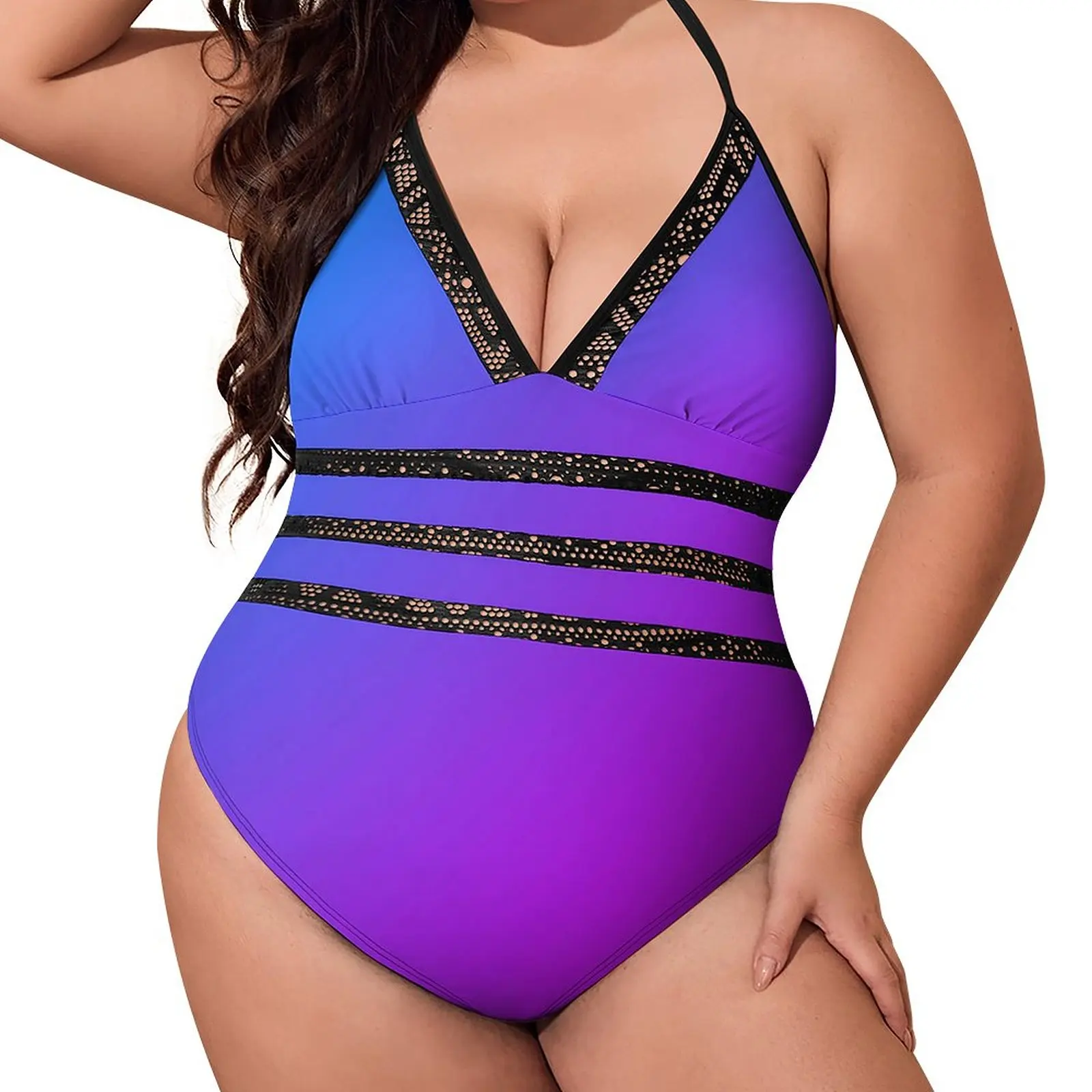 

Pink Miami Ombre Swimsuit Sexy Aqua Blue Gradient One-Piece Swimwear Lady Push Up Bodysuit Funny V Neck Beach Outfits Large Size