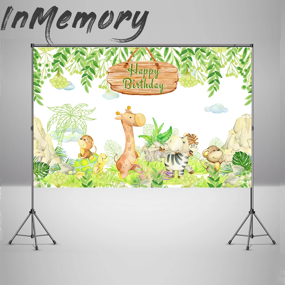 

Фон для фотосъемки в стиле сафари с изображением милых животных детского дня рождения