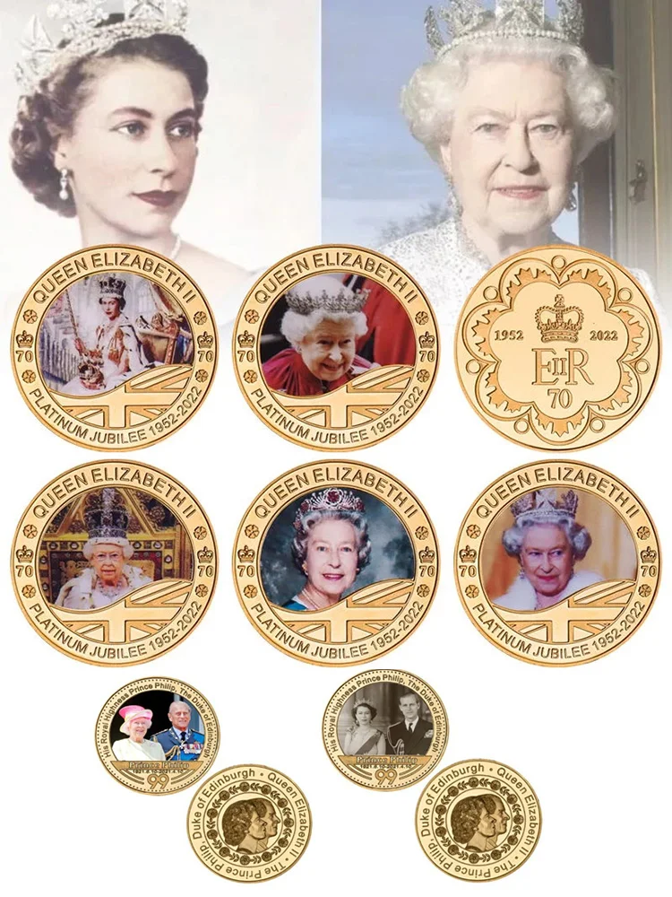 

Queen Elizabeth II Souvenir Coin UK Her Majesty Keychain Gold Plated Commemorative Coins Round Photo Pendant Collection Gifts