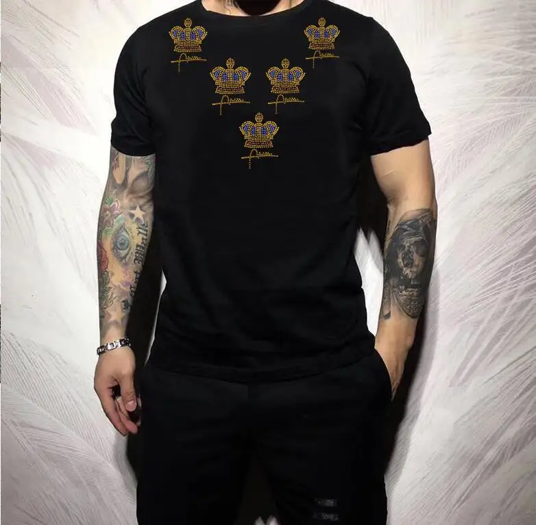 

Rhinestones tshirt Men Summer slim fit Streetwear O-Neck Casual men top Man designer drop shipping