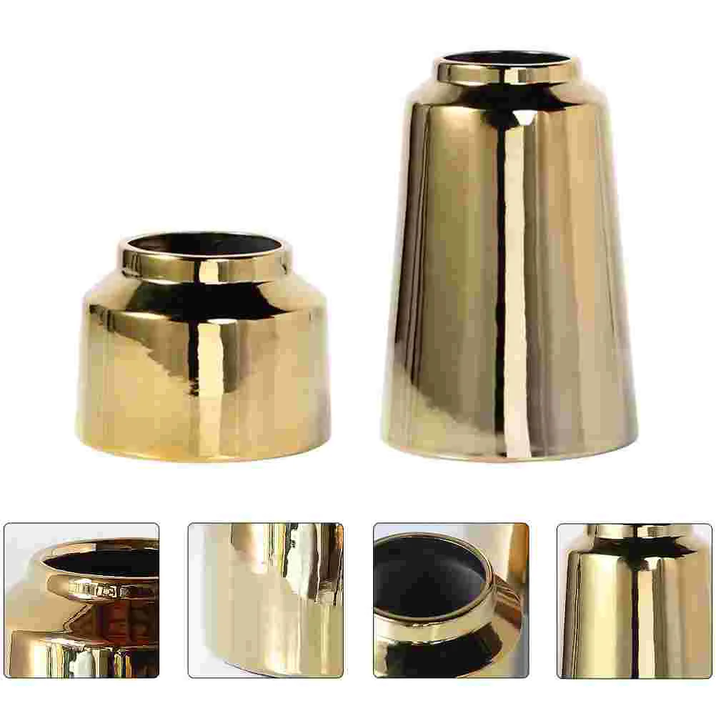 

2pcs Ceramic Vase Golden Flower Vase Office Home Decoration Dried Flower Holder