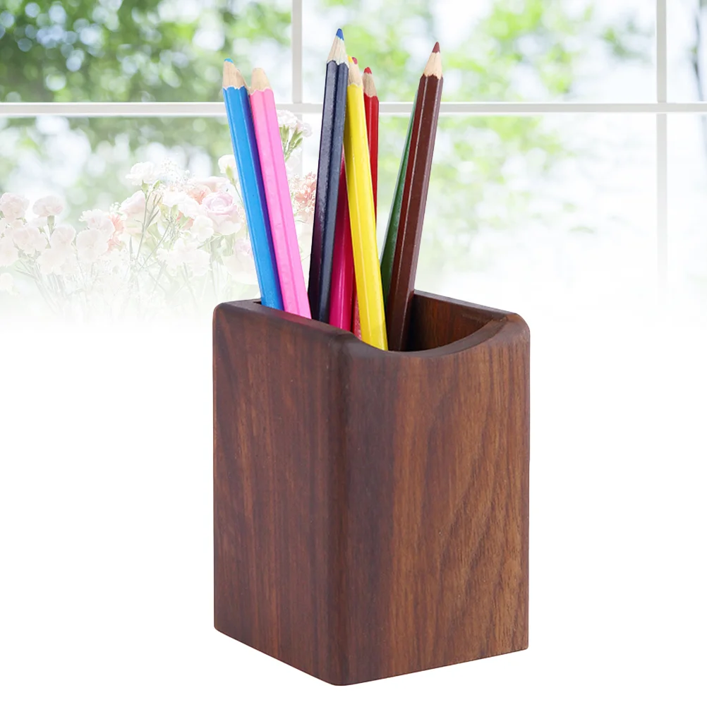 

Wooden Pen Holder, Black Walnut Pen Box Large Capacity Holder Desk Organizer Wood Storage Box for Office School Home Desk Pen