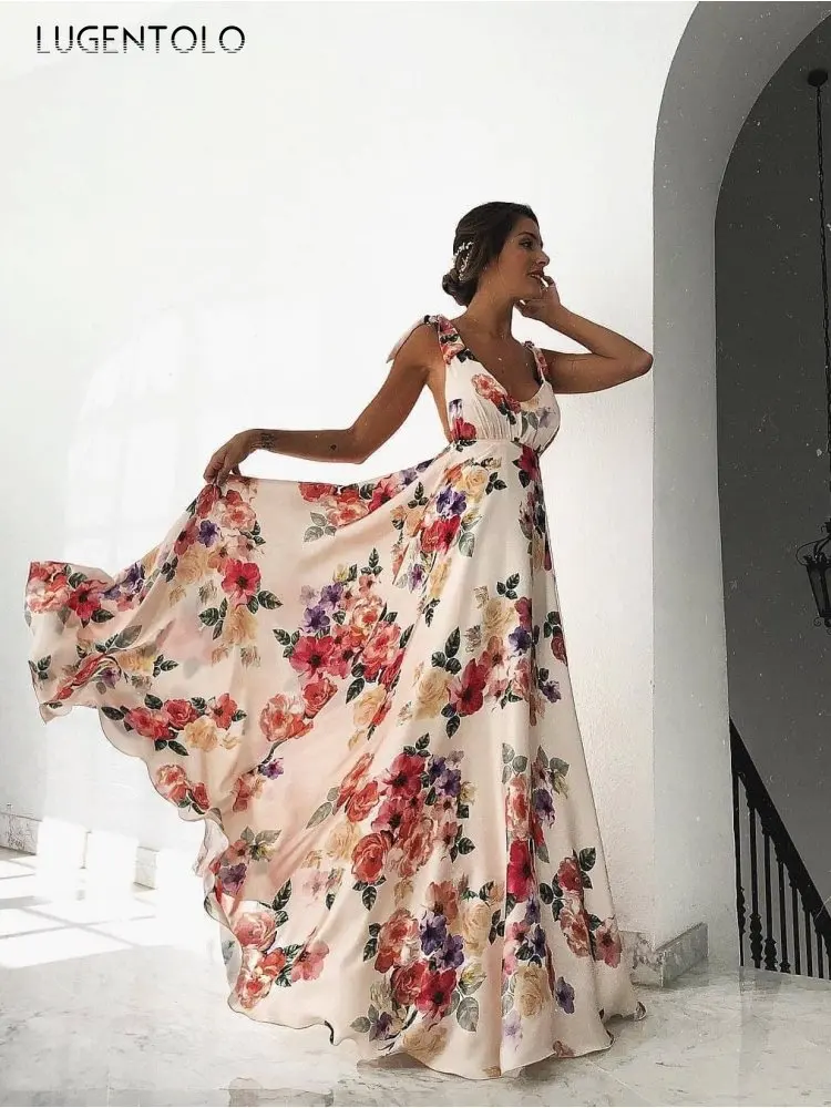 

Женское повседневное длинное платье на тонких бретельках, с открытой спиной и V-образным вырезом