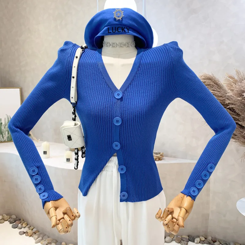 

Niche Design New Women's Clothing 2022 Spring Slim Striped Long Sleeve Sweater Knit Cardigan Versatile Short Tops Blouse