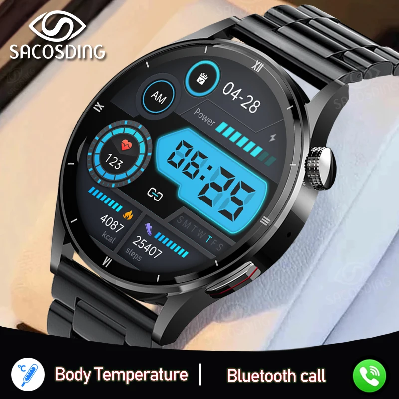

New Bluetooth Call Smart Watch Men Body Temperature 2022 Sports Bracelet Waterproof Custom Dial Men's smartwatch For IOS Android