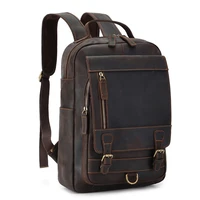New High Quality Vintage Brown Genuine Crazy Horse Leather A4 15.6'' Laptop Women Men Backpack Cowhide Male Travel Bag M6588
