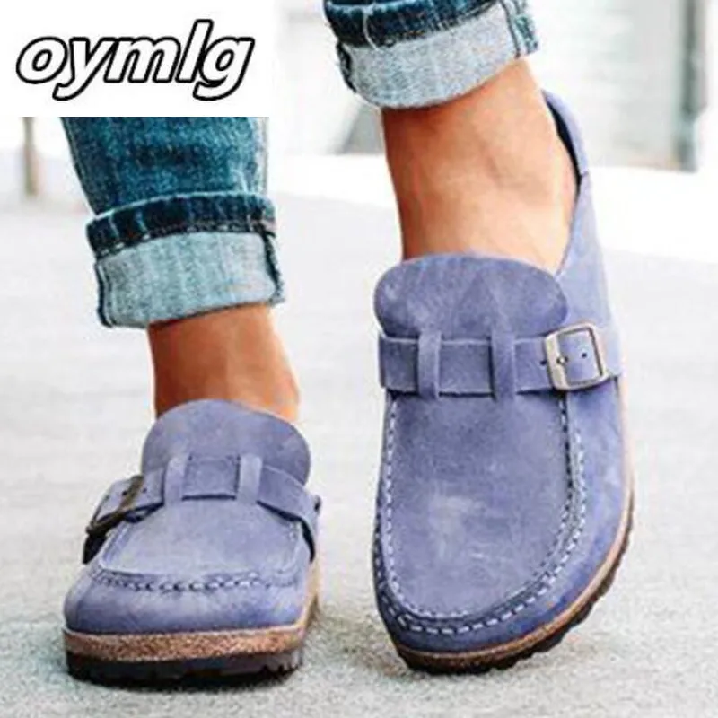 

2020 New Retro Casual Women Flats Plus Size Slip on Loafers Half Drag Round Toe Women Flats Autumn Sneakers Ladies Women Shoes