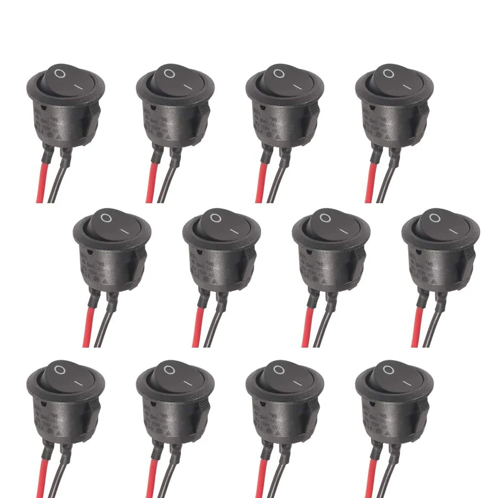 

5PCS Round KCD1 Rocker Switch 12V ON Off Mini Toggle Switch 2 Pin SPST 6A/250V 10A/125V 20MM with Wire for Auto Car Marine Boat