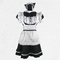 woman kawaii cosplay maid dress black ruffle cat ears animation costume 2021 women cute vintage japan akihabara streetwear sexy