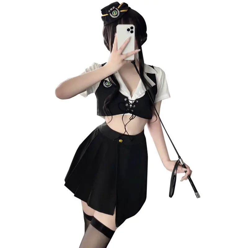 LOLITA Сексуальное белье Косплей полицейский офицер Костюм женщины Лейтенант Ролевые игры Адльт игры Униформа стюардессы.