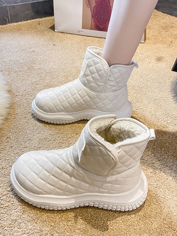 

Женские зимние сапоги-женская зимняя обувь женская обувь с круглым носком кожаные сапоги на платформе 2023 Дамская короткая плюшевая обувь с ...