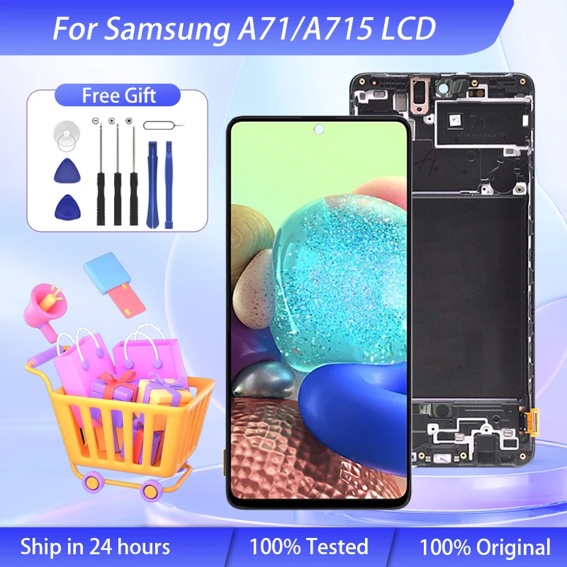 

Wholesale Amoled A715 Display For Samsung Galaxy A71 Lcd Touch Screen Panel Digitizer A715F Assembly Free Shipping With Tools