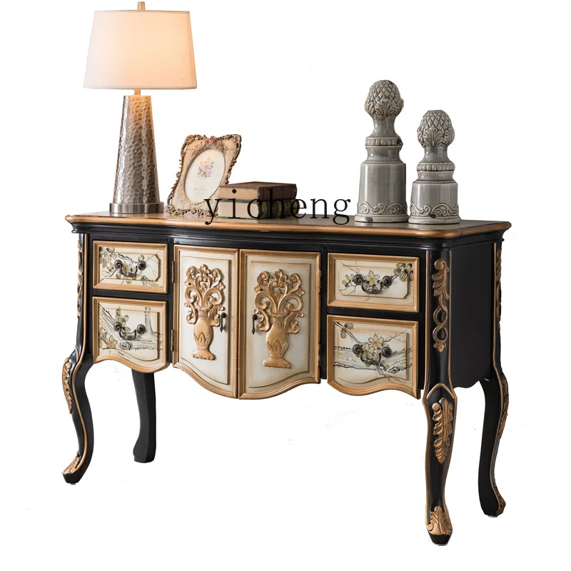 

YY New Chinese Style Entrance Cabinet Solid Wood Sideboard Light Luxury Side Cabinet Hand Painted Side View Table Side Table