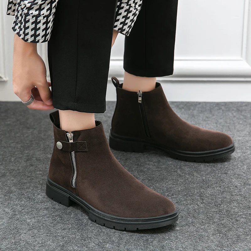 Ботинки Челси мужские из коровьей замши модные деловые сандалии без застежки