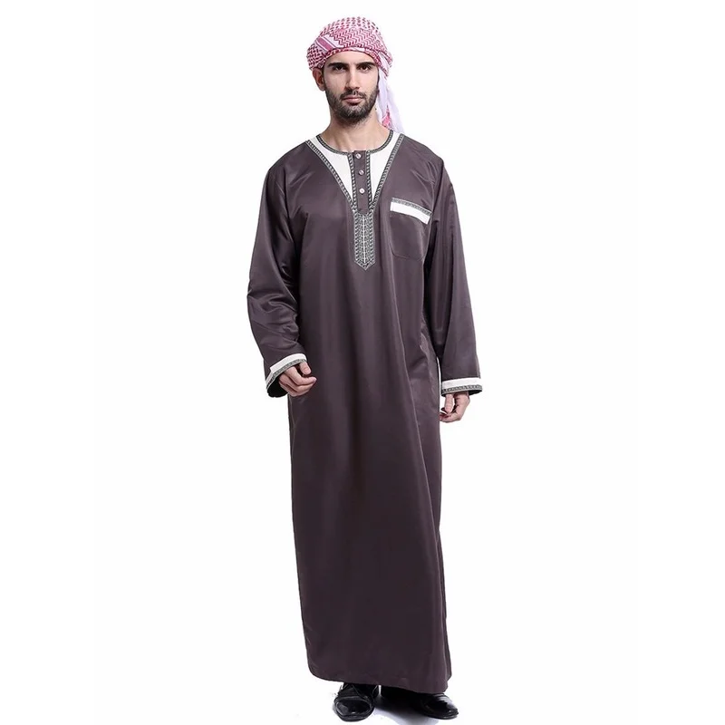 Men's Muslim Robe Daily Casual Commuter Colorblock Crew Neck Muslim Arab Middle East Men's Loose Robe Africa