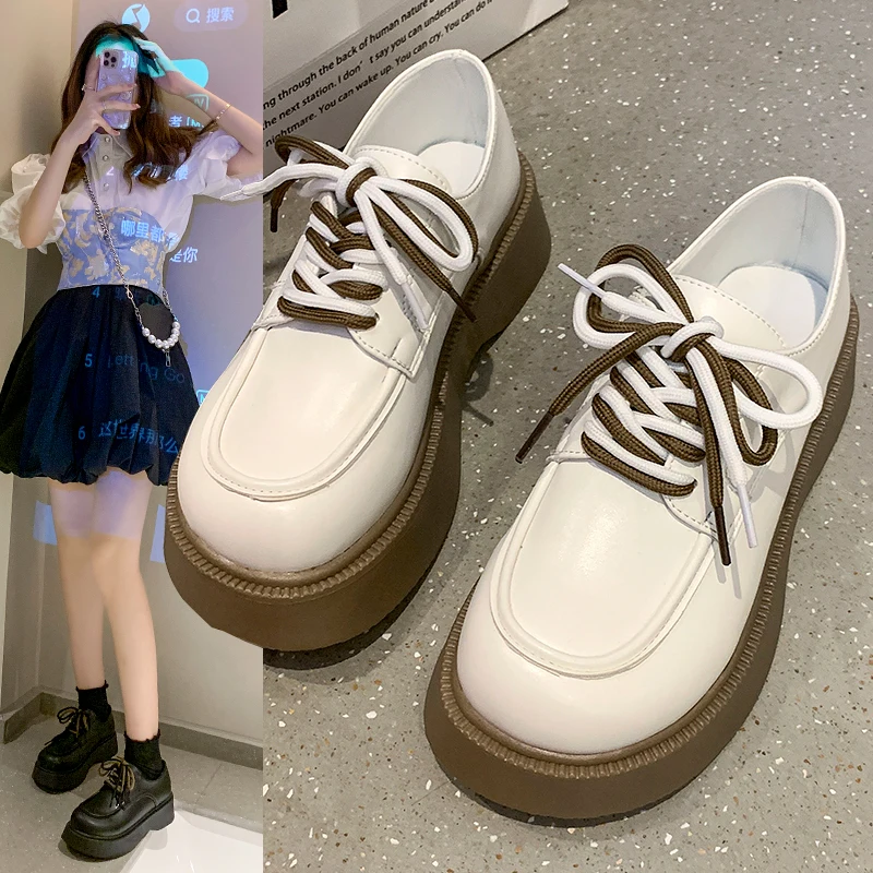 

2022 New Summer Cross-laced Women's Shoes Fashion Thick-soled Shoes Round Toe Thick-heeled Shoes Zapatos De Mujer Zapatos