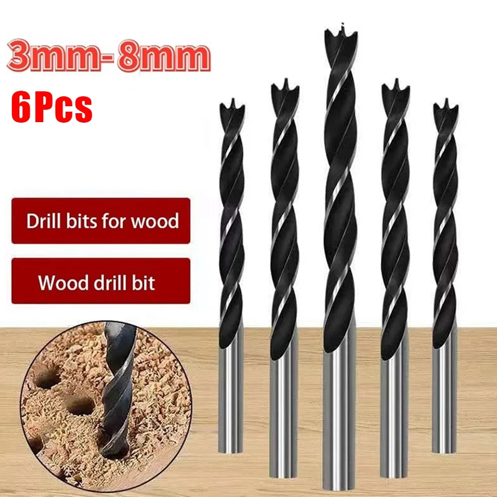 

6pcs Three-point Wood Drill Bit Set Spiral Drill Bits High Carbon Steel Drill For Electric Drills Woodworking Tool 3/4/5/6/7/8mm