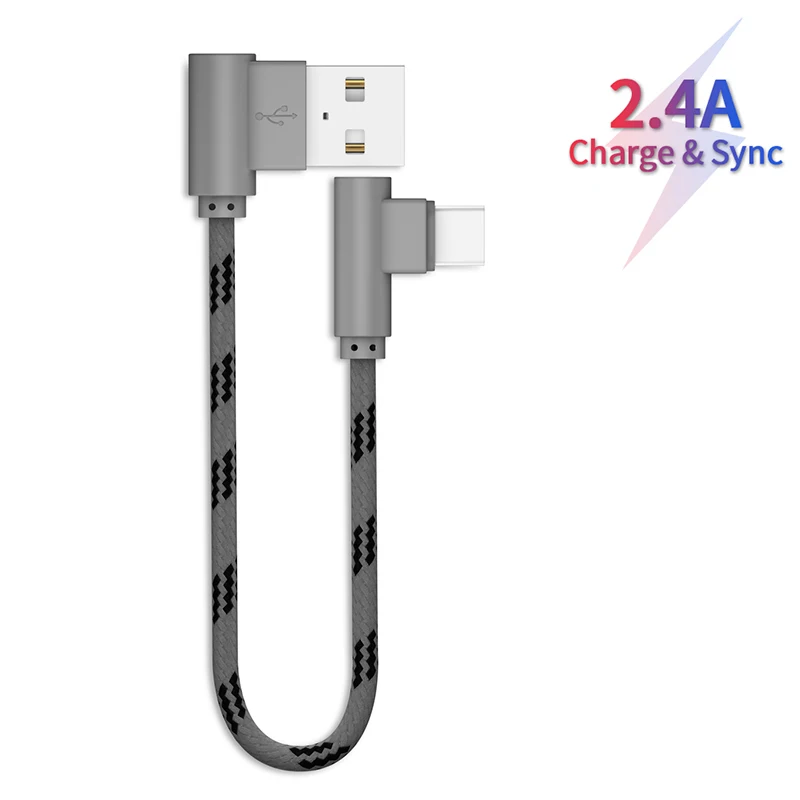 

20cm 2.4A Fast Charging Cable Elbow Line USB to Type C Short Micro USB C Data Cables For Samsung Huawei Xiaomi All Smart Phones