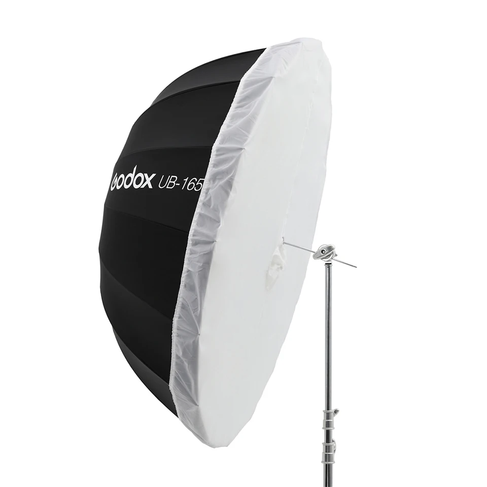 Фото Зонт-рефлектор Godox UB-165W, 65 дюймов (165 см), параболический, черно-белый, для студийного освещения, с диффузорной тканью №2