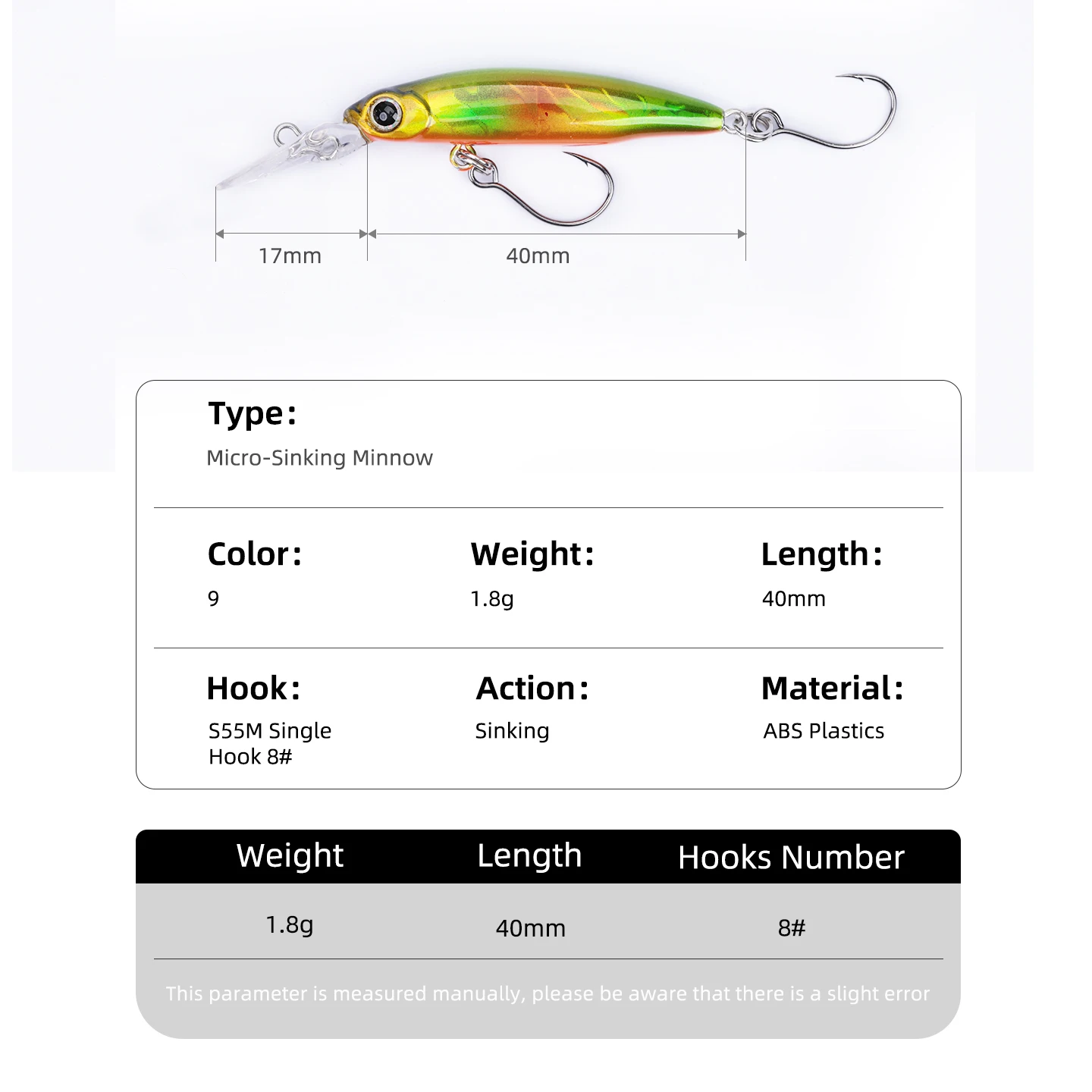Фото OUTKIT Мини Тонущая приманка для гольяна Longtongue Plate 1,8 г/40 мм Рыболовная приманка для гольяна с одним крючком с лазерным покрытием Приманки для форели №2