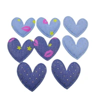 4 5cm 12pcslot multi denim heart padded appliqued for diy handmade kawaii children hair clip accessories hat shoes patches