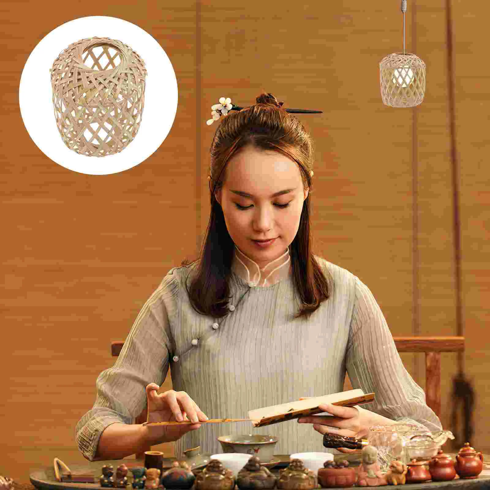 

Lampshade Simple Light House Decorations For Japanese Decor For Home Pendant Ceiling Fan Rattan Basket Bamboo Woven Cover