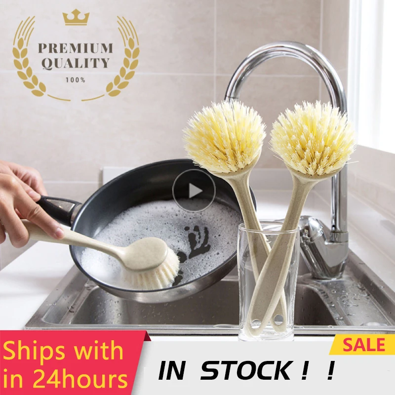 

Kitchen Cleaning Brush Pot Cleaner Wheat Straw Decontamination Long Handle Dish Bowl Pot Washing Brush Household Accessories