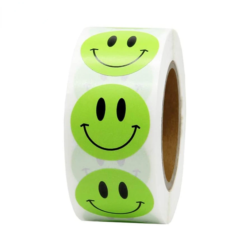 

Green Stickers Laptop Phone Stickers Smiling Face Portrait Sticker Toys for Children Kids Reward Motivational Teacher Stickers
