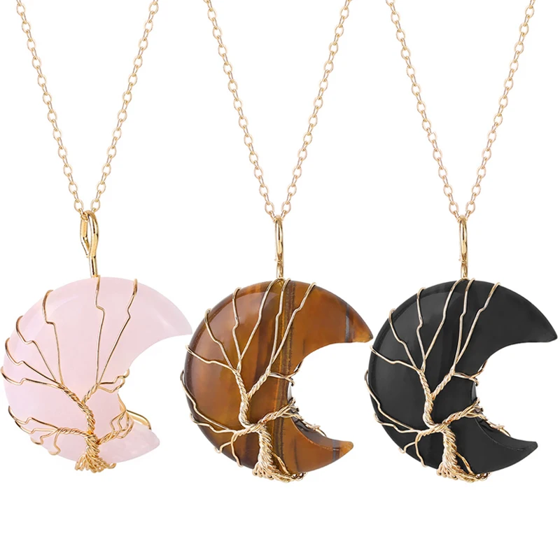 

Женское ожерелье с подвеской в виде полумесяца из розового кварца