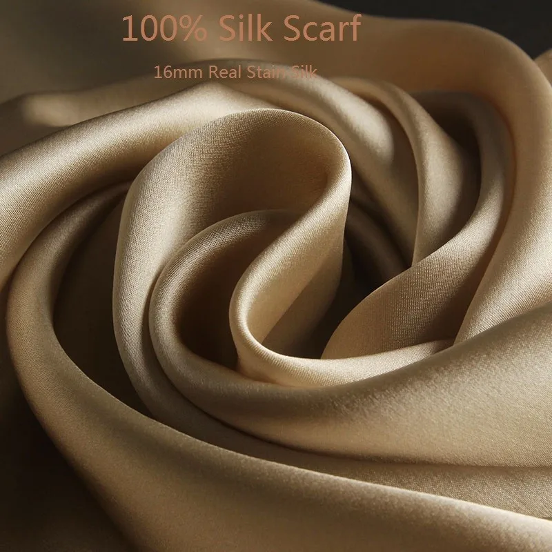 

Chic 100% Real Silk Scarf Women Bufanda Hangzhou Silk Shawl & Wrap Lady Solid Neckerchief Natural Silk Satin Scarf Foulard Femme