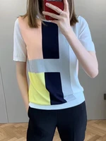 contrast color top summer thin striped sweater women pullover ladies knitted tops sweater mujer 2022 short sleeve casual clothes