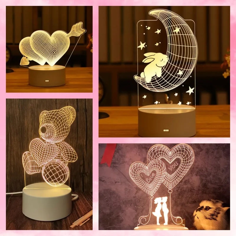 

Romantic 3D Acrylic Led Night Light for Birthday Valentine's Day Gift Party Wedding Favors for Guests Groomsmen Bridesmaid Gifts